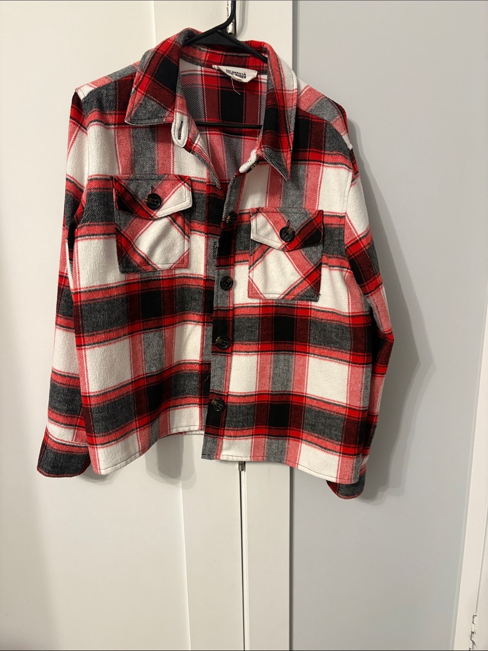BB Dakota Red, Black & White Plaid Shacket